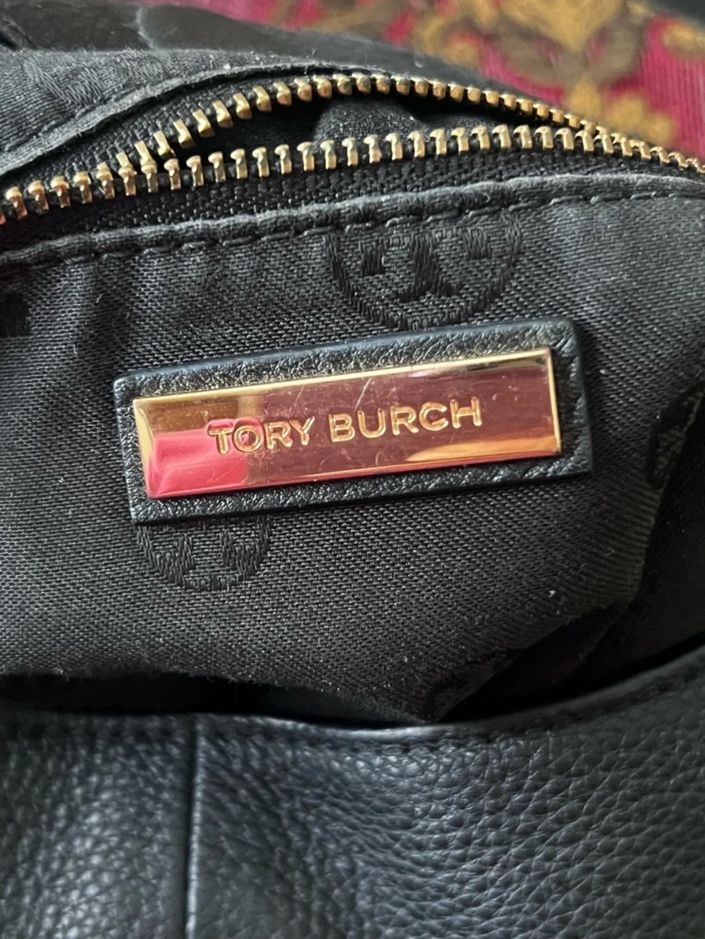Tory Burch Black Pebbled Leather Hobo with Gold Logo